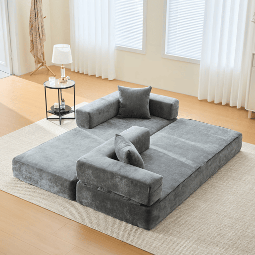 Sofá modular de 2 lugares - chenille, supermacio, com bolsos laterais - cinza escuro Sofá modular de 2 lugares - chenille, supermacio, com bolsos laterais - cinza escuro