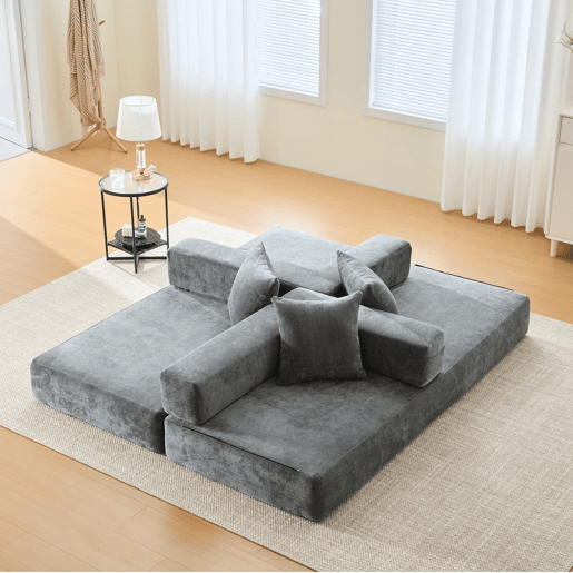 Sofá modular de 2 lugares - chenille, supermacio, com bolsos laterais - cinza escuro Sofá modular de 2 lugares - chenille, supermacio, com bolsos laterais - cinza escuro
