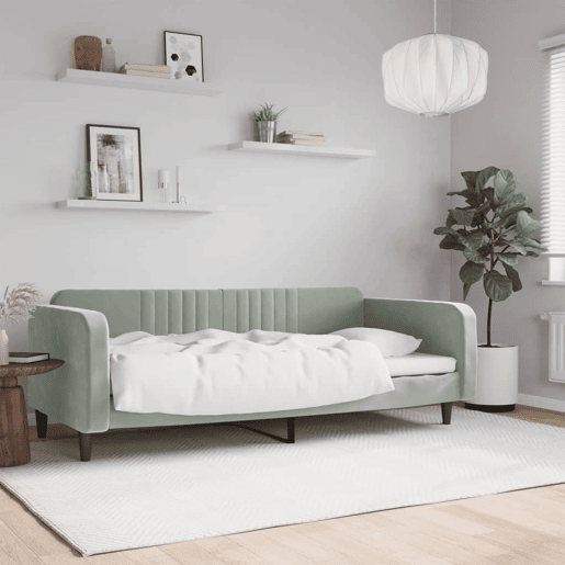 Sofá-cama, Sofá conversível 90x200 cm veludo cinzento-claro