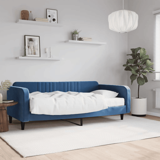 Sofá-cama, Sofá conversível com colchão 100x200 cm veludo azul Sofá-cama, Sofá conversível com colchão 100x200 cm veludo azul
