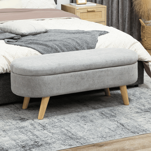 HOMCOM Banco para Pé de Cama Banco de Armazenamento com Pés de Madeira e Assento Acolchoado Carga 120 kg Puff de Armazenamento para Dormitório Entrada Corredor 110x40x43 cm Cinzento