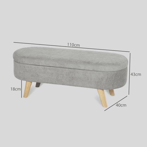 HOMCOM Banco para Pé de Cama Banco de Armazenamento com Pés de Madeira e Assento Acolchoado Carga 120 kg Puff de Armazenamento para Dormitório Entrada Corredor 110x40x43 cm Cinzento