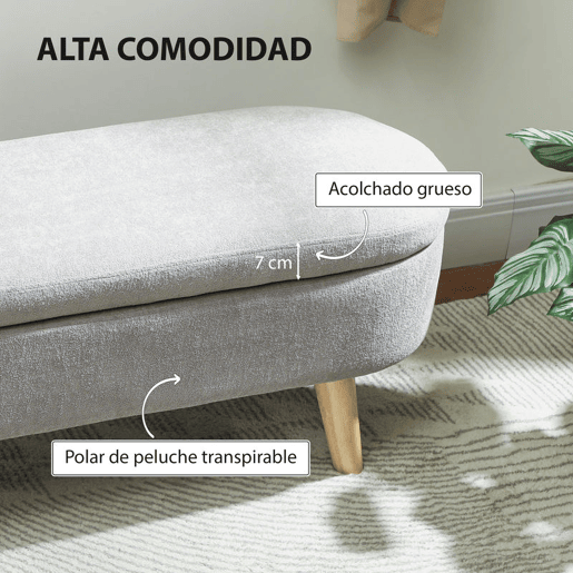 HOMCOM Banco para Pé de Cama Banco de Armazenamento com Pés de Madeira e Assento Acolchoado Carga 120 kg Puff de Armazenamento para Dormitório Entrada Corredor 110x40x43 cm Cinzento