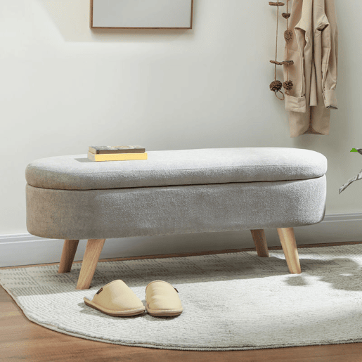 HOMCOM Banco para Pé de Cama Banco de Armazenamento com Pés de Madeira e Assento Acolchoado Carga 120 kg Puff de Armazenamento para Dormitório Entrada Corredor 110x40x43 cm Cinzento