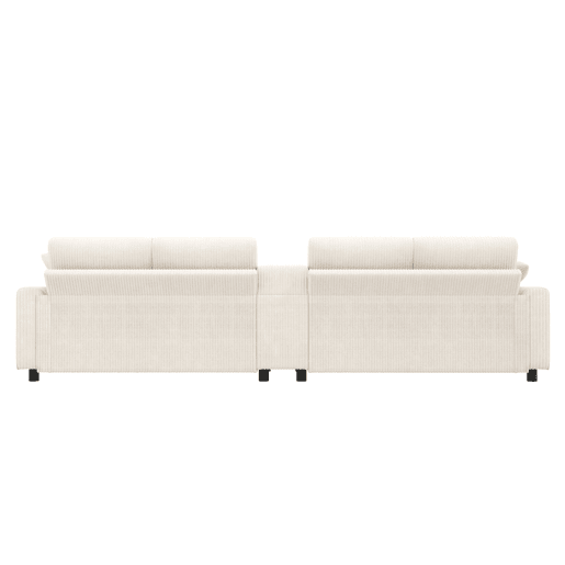 Sofá em forma de U 315x81x135 cm - 2 pufes com arrumação, mesa, 2 porta-copos, USB, tomadas - Bege
