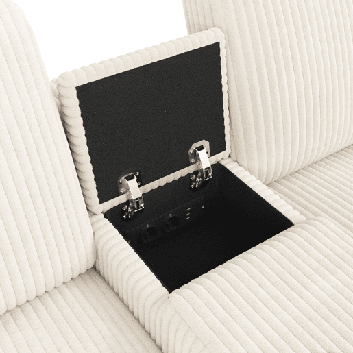 Sofá em forma de U 315x81x135 cm - 2 pufes com arrumação, mesa, 2 porta-copos, USB, tomadas - Bege