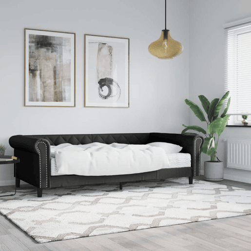 Sofá-cama, Sofá conversível com colchão 90x200 cm couro artificial preto
