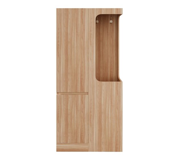 Armario 70x40x170 cm - 1 puerta con cajones y espacio abierto para ropa - madera natural