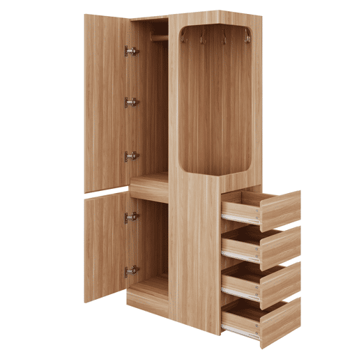 Armário 70x40x170 cm - 1 porta com gavetas e espaço aberto para roupa - Madeira Natural