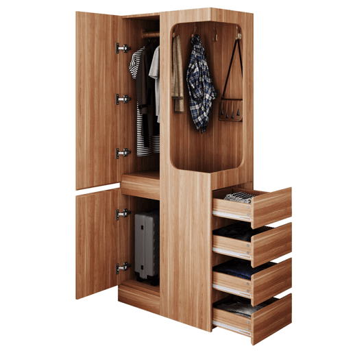 Armário 70x40x170 cm - 1 porta com gavetas e espaço aberto para roupa - Madeira Natural