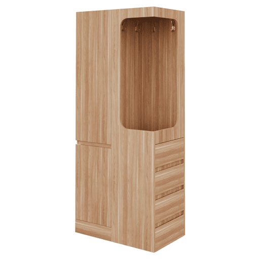 Armário 70x40x170 cm - 1 porta com gavetas e espaço aberto para roupa - Madeira Natural