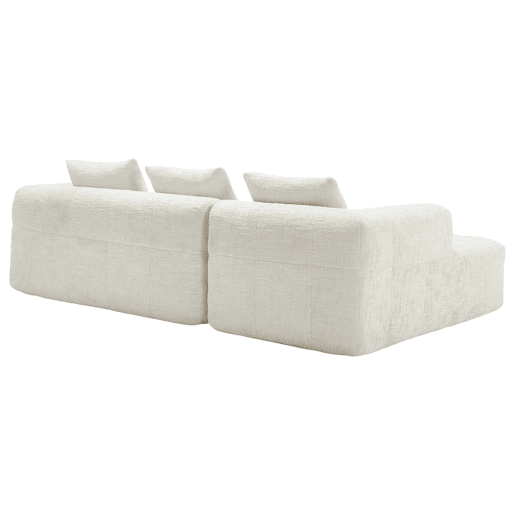 Sofá modular de 3 lugares - L-Sofa com chaise longue, almofadas e bolso lateral - Bege