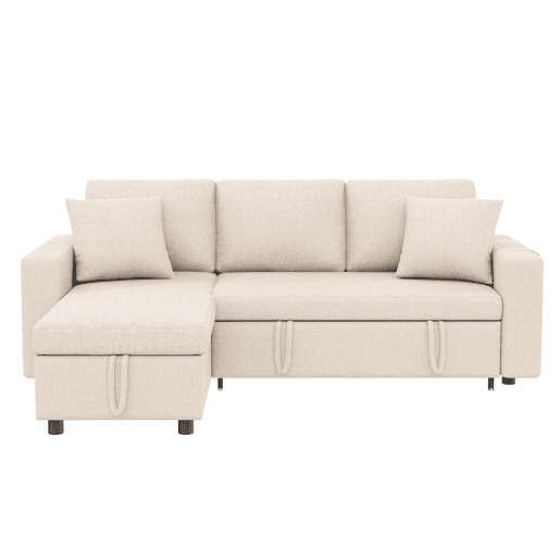 Sofá-cama em forma de L - Sofá com chaise longue e arrumação - Bege Sofá-cama em forma de L - Sofá com chaise longue e arrumação - Bege