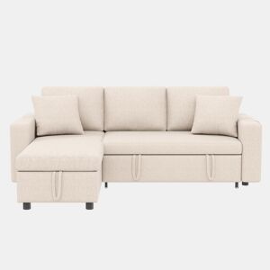 Sofá-cama em forma de L - Sofá com chaise longue e arrumação - Bege