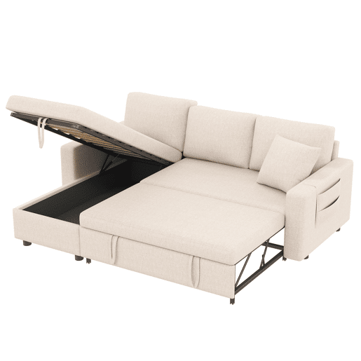 Sofá-cama em forma de L - Sofá com chaise longue e arrumação - Bege Sofá-cama em forma de L - Sofá com chaise longue e arrumação - Bege