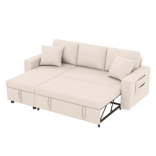 Sofá-cama em forma de L - Sofá com chaise longue e arrumação - Bege Sofá-cama em forma de L - Sofá com chaise longue e arrumação - Bege