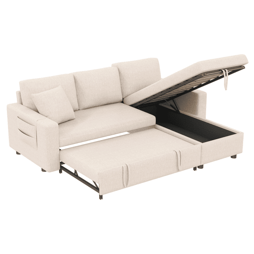 Sofá-cama em forma de L - Sofá com chaise longue e arrumação - Bege Sofá-cama em forma de L - Sofá com chaise longue e arrumação - Bege