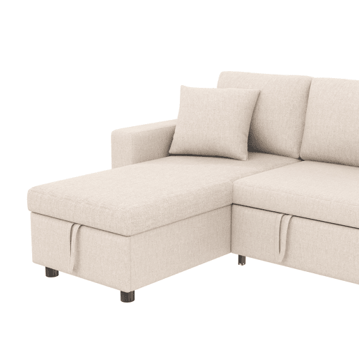 Sofá-cama em forma de L - Sofá com chaise longue e arrumação - Bege