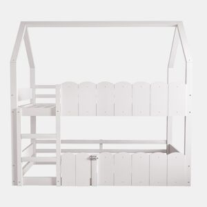 Beliche infantil 90x200 cm - Design em forma de casa com grades de segurança - Branco