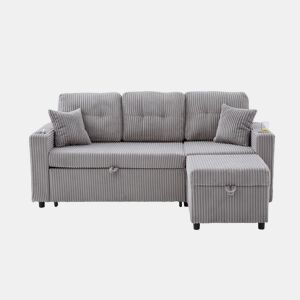 Sofá multifuncional de 3 lugares - com arrumação e cama extensível - cinzento claro