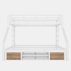 Beliche 90x200 cm, 140x200 cm - com armário, prateleiras, grade, escada - Branco