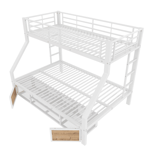 Beliche 90x200 cm, 140x200 cm - com armário, prateleiras, grade, escada - Branco