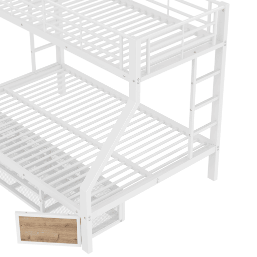 Beliche 90x200 cm, 140x200 cm - com armário, prateleiras, grade, escada - Branco