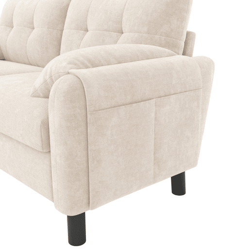 Sofá moderno de 2 lugares - sofá confortável em chenille com almofadas grossas - Bege