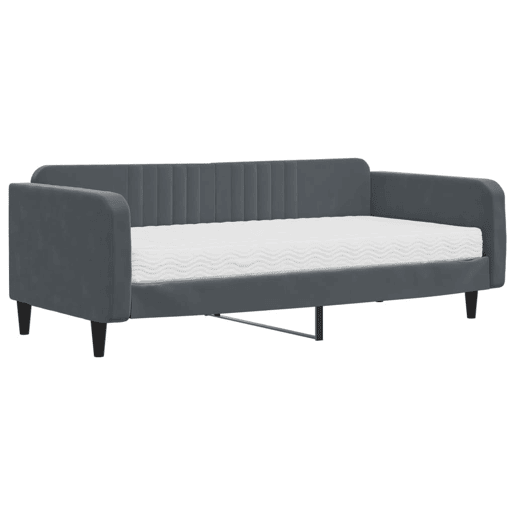 Sofá-cama, Sofá conversível com colchão 100x200 cm veludo cinzento-escuro