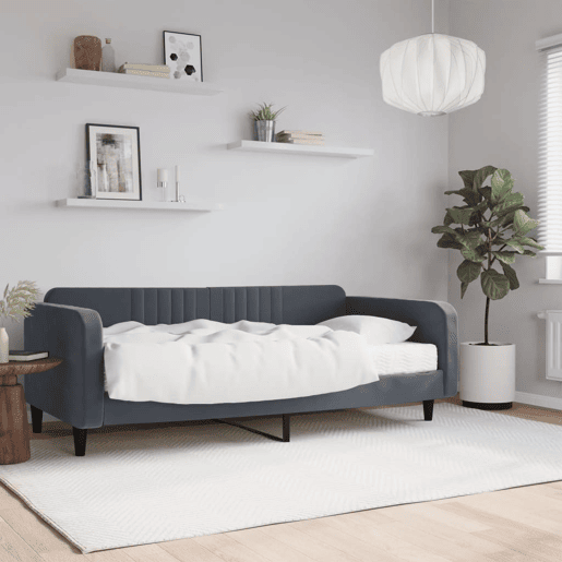 Sofá-cama, Sofá conversível com colchão 100x200 cm veludo cinzento-escuro