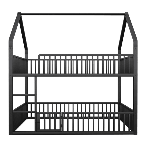 Beliche infantil 140x200 - Cama metálica com escada, design loft, com porta - Preta