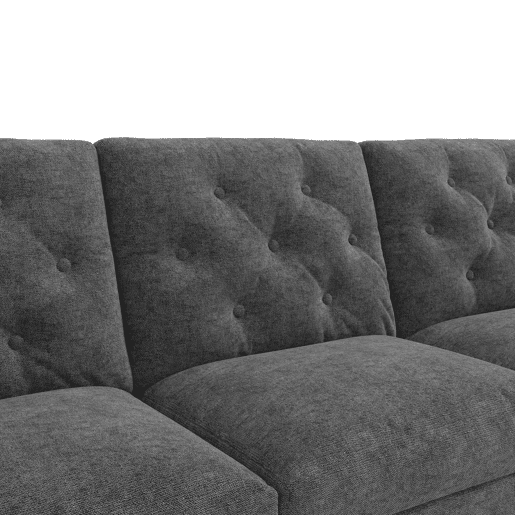 Sofá moderno de veludo 281x86x71 cm - Com arrumação, braço com bolsos, encosto com botões - Cinza