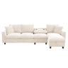 Sofá chenille 281x86x71 cm - Esquina L, 2 apoios de braços com arrumação, mesa extensível, 1 USB, 1 Tipo-C, Bege