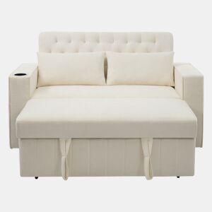 Sofá-cama multifuncional de 2 lugares - com arrumação, porta-copos, porta USB, almofadas - Bege