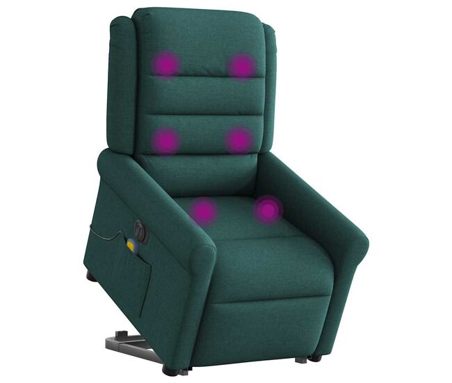 Sillón masaje eléctrico reclinable - sillón relax elevable tela verde oscuro