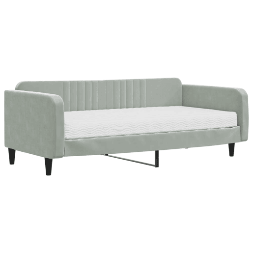 Sofá-cama, Sofá conversível com colchão 100x200 cm veludo cinzento-claro