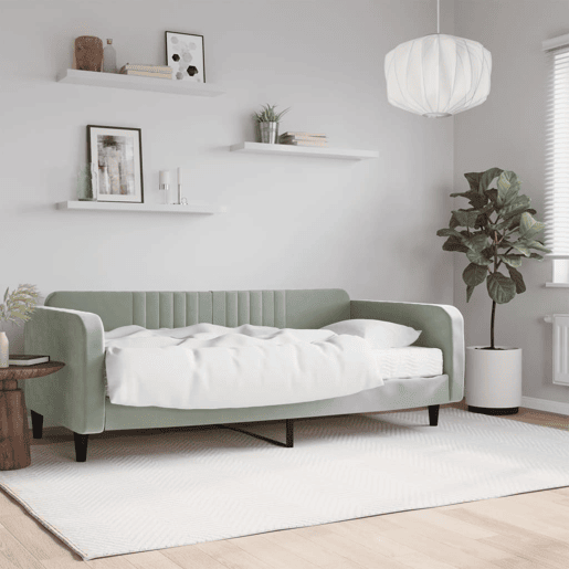 Sofá-cama, Sofá conversível com colchão 100x200 cm veludo cinzento-claro
