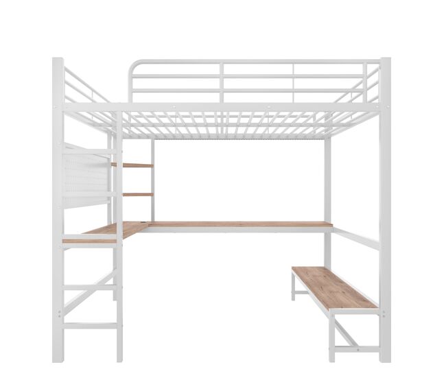 Cama loft 140x200 cm - escritorio, geladera, trittleiter, usb + type-c, led, blanco