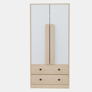 Armário roupeiro 70x40x170 cm - Porta dupla com gavetas e prateleiras - Natural+Branco