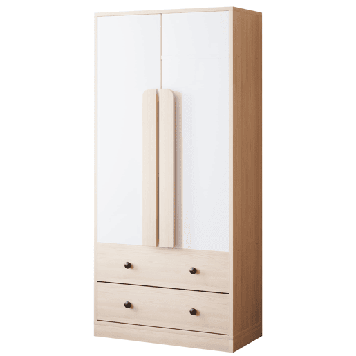 Armário roupeiro 70x40x170 cm - Porta dupla com gavetas e prateleiras - Natural+Branco