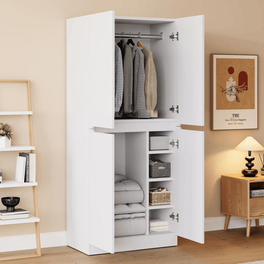 Armário roupeiro 70x40x170 cm - Porta dupla com pequeno compartimento de arrumação - Branco Armário roupeiro 70x40x170 cm - Porta dupla com pequeno compartimento de arrumação - Branco
