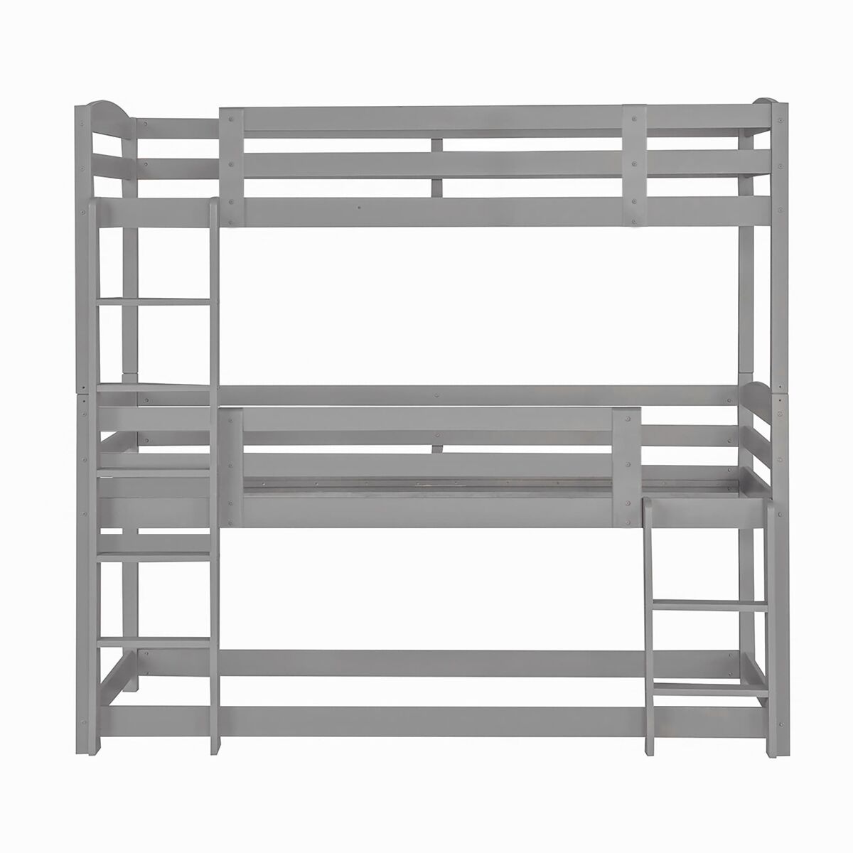 cama litera 90x200 cm - cama triple de madera para ninos - sin colchon - gris