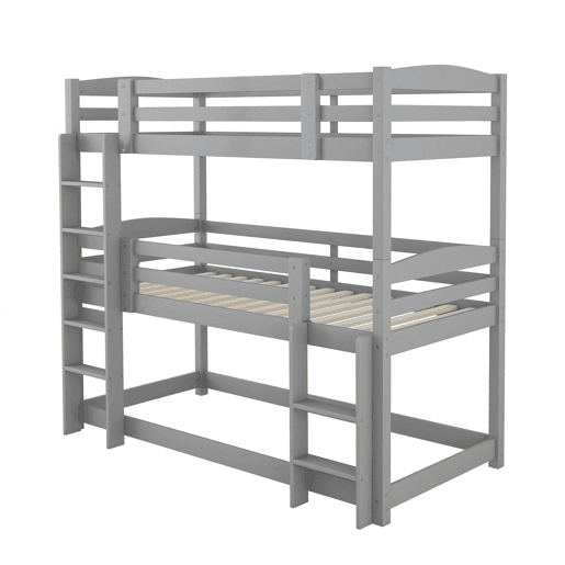 Beliche 90x200 cm - Cama tripla de madeira para crianças - Sem colchão - Cinza