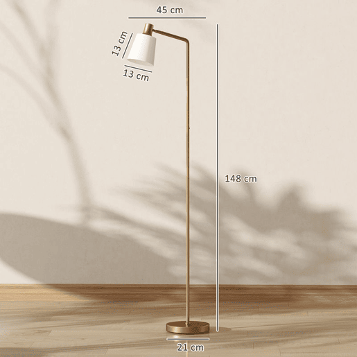 HOMCOM Candeeiro de Pé LED Regulável Candeeiro de Pé Sala Moderno com Ecrã Giratório 350° 3 Temperaturas de Cor 3000K4000K6500K e Lâmpada E27 para Quarto Escritório 45x21x148 cm Branco e Dourado