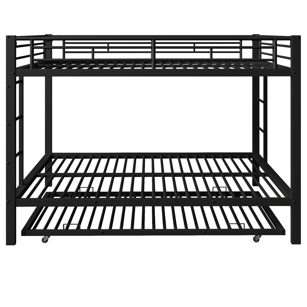 Cama litera 140x200 cm - estructura de metal, con cama extraíble, barandillas altas - negra