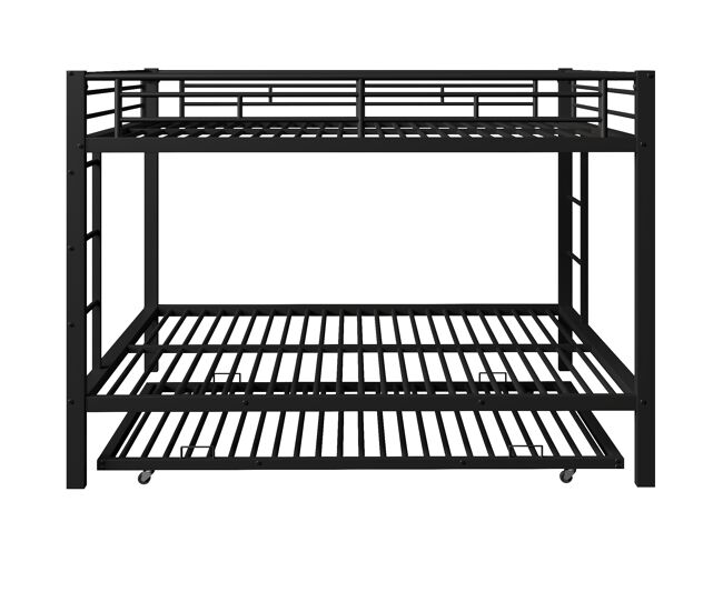 Cama litera 140x200 cm - estructura de metal, con cama extraíble, barandillas altas - negra