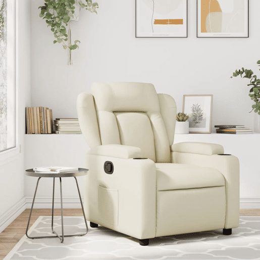 Poltrona reclinável - Poltrona relax couro artificial cor creme Poltrona reclinável - Poltrona relax couro artificial cor creme