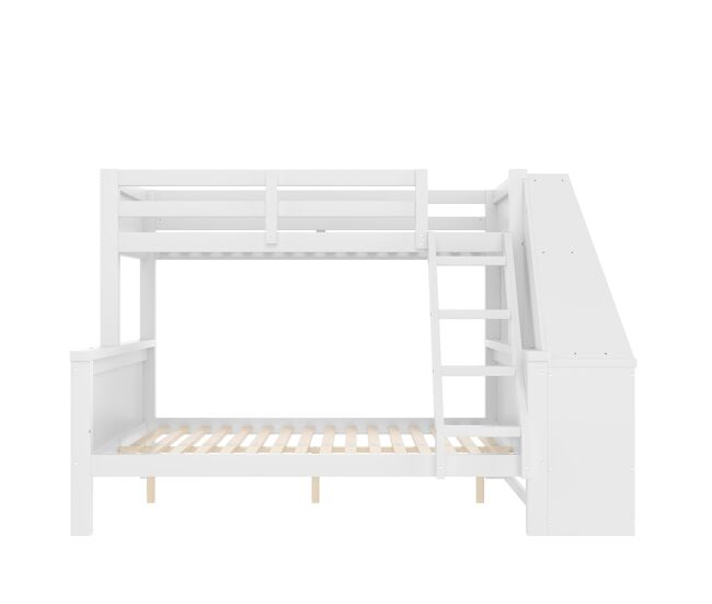 Cama litera 90x200 cm + 140x200 cm - con mesa, gran espacio de almacenamiento, barandilla alta, posición de escalera opcional - blanco