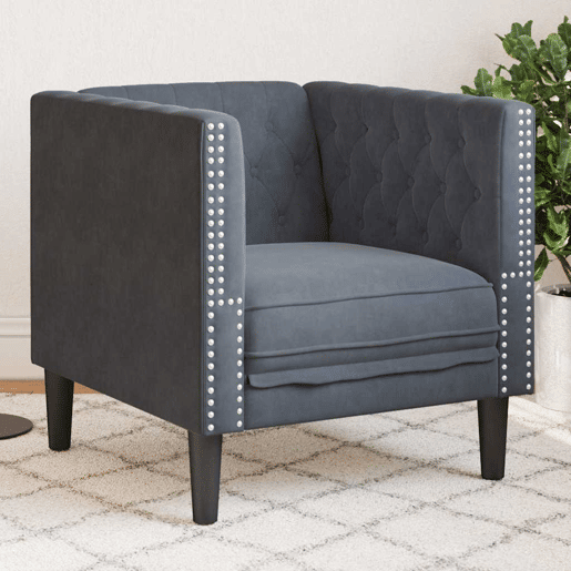 Poltrona, Sofá individual Chesterfield Cinzento escuro 71 x 74,5 x 70,5 cm