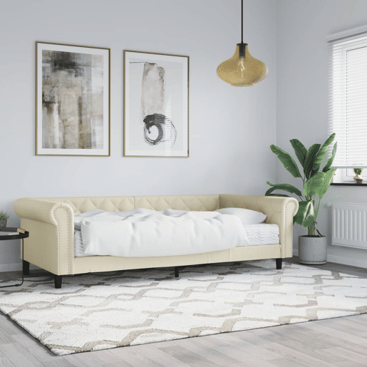 Sofá-cama, Sofá conversível com colchão 90x200 cm couro artificial cor creme Sofá-cama, Sofá conversível com colchão 90x200 cm couro artificial cor creme